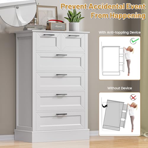 White-Dresser-with-6-Drawers-Vertical-Tall-Dresser-for-Bedroom-Wood-Dresser-for-Hallway-Living-Room-Chest-of-Drawers-for-Nursery-Entryway-47-Tall-Modern-Farmhouse-Style-Dresser White Dresser with 6 Drawers Vertical Tall Dresser for Bedroom Wood Dresser for Hallway Living Room Chest of Drawers for Nursery Entryway 47 Tall Modern Farmhouse Style Dresser