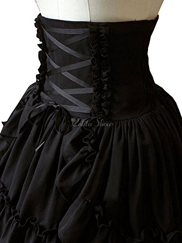 Antaina Black High-Waisted Gothic Layered Ruffled Cotton Lolita Short Skirts2