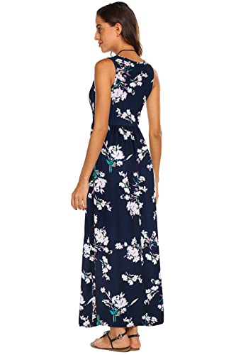 Image of Hount Women's Summer Sleeveless Striped Flowy Casual Long Maxi Dress with Pockets