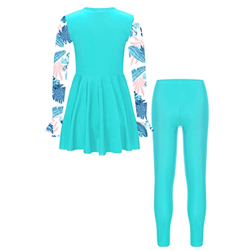 Kids Girls Floral 2 Pcs Modest Swimsuit Long Sleeve Swimdress with Leggings Burkini Sets2