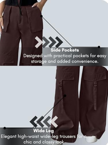 Image of Leriya Fashion Cargo Pants for Woman | Cargo Pants for Women Cotton Wide Leg Utility Fit Flap Pockets | Trousers Fors Women, Relaxed Fit Baggy Pant Airport Outfit for Womens Streetwear Attire