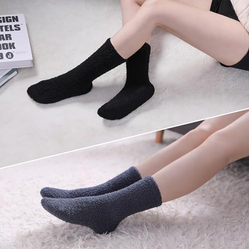Image of CHOWISH Womens Fuzzy Slipper Socks Super Soft Microfiber Fluffy Cozy Winter Warm Fuzzy Crew Socks