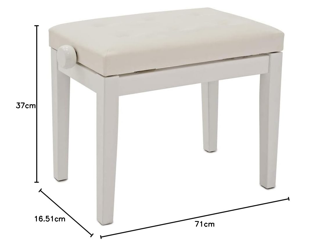 gear4music Panca da Pianoforte Deluxe, Bianco | Trova la Tua Altezza di Jeu Ideale, Costruito in Faggio con Finitura Bianca Premium, Cuscino Elegante in Similpelle