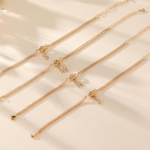 GWH Gold Initial Bracelets for Women Jewelry Gifts - Dainty 14K Gold Plated Zircon Letter Knot Bracelet Alphabet Monogram Initial A Bracelets Birthday Gifts for Women - image 6