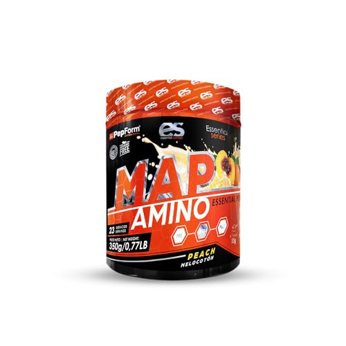 MAP AMINO ESSENTIAL 350-500 gr sabor PIRULETA, COLA, NARANJA Y MELOCOTÓN - Aminoácidos esenciales con BCAA, L-Leucina y L-Triptófano - Incrementa recuperación muscular (350, melocotón)