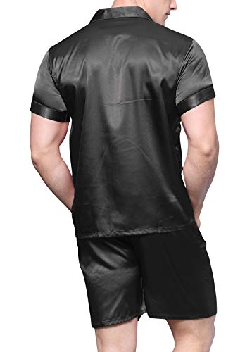Men's Satin Pajamas Short Button-Down Pj Set Sleepwear Loungewear3