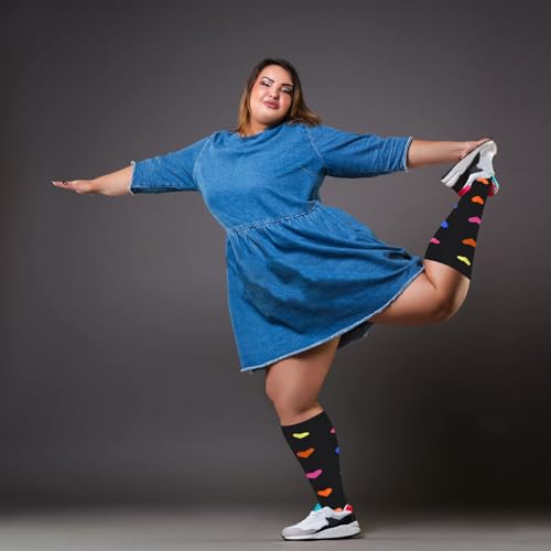 Image of 4 Pairs Plus Size Compression Socks for Women and Men 20-30 mmHg, Wide Calf Stockings Best Support for Circulation, Running