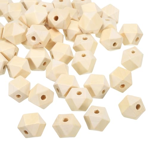 PATIKIL 16mm Hexagonal Wooden Craft Beads, 100 Pack Brown Wood Color