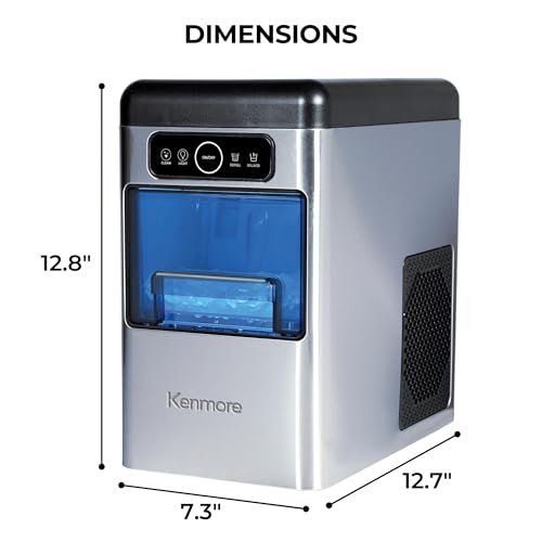 Image of Kenmore Countertop Ice Maker Nugget Machine - Portable Self-Cleaning Maquina de Hacer Hielo para Casa, Crunchy Chewable Pebble Ice, 40lb /24hr Capacity, Stainless Steel