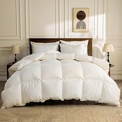 BPC Lightweight Organic Feather Down Comforter King Size, Hotel-Luxury Fluffy Duvet Insert with Cotton Cover and Puffy Feather Down Filling, for Summer/Hot Sleepers, Ivory White, 106x90 Inches
