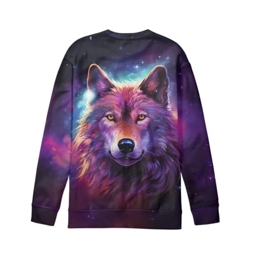 HUIACONG Cool Starry Wolf Boys Sweatshirts Galaxy Wolf Kids Athletic Pullover Child Long Sleeve Shirt Toddler Sportswear Young Casual Clothes Tshirt Active Sweater Size 8-102