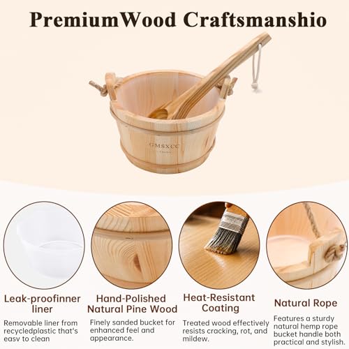 Sauna Accessories Kit 7Pcs - Wooden Sauna Bucket and Ladle Set Handmade for Sauna Steam Room Bathroom - Image 5
