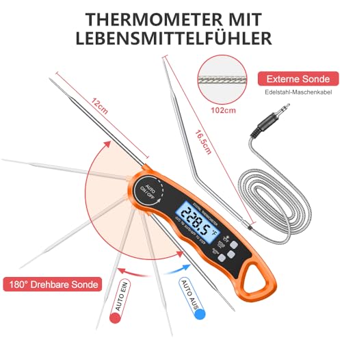 CIRYCASE Bratenthermometer digital in Aktion: Sonde tief in Rinderbraten eingestochen
