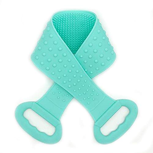 Silicone Back Scrubber for Shower, Exfoliating, Cleansing And Massage - Bath Body Brush with Handles for Men & Women (Aqua)