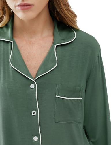 Image of Cherrydew Women Bamboo Viscose Cooling Long Sleeve Button Down Pajama Sets | Buttery Soft,Cooling Comfort,Breathable,Stretchy Fabric
