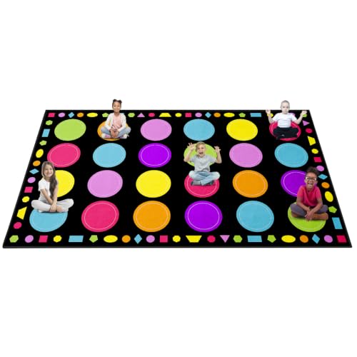 Booooom Jackson Classroom Rug - 7'6''x13' Macaron Calming Circle Preschool Classroom Carpet, Non-Slip & No-Trip Edges, Vibrant Colors for Kids Playroom Floor Mat - image 2