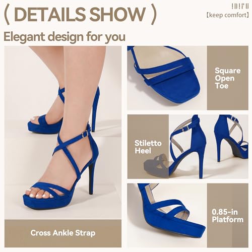 Image of IDIFU IN4 Platform High Heels for Women Strappy Heeled Sandals Square Toe Heels Stiletto Heels Women's Wedding Party Bridal Sexy Dress Shoes Open Toe Heels