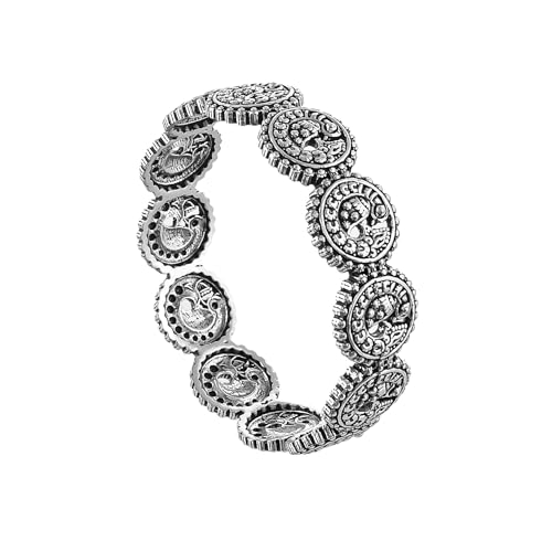 Image of VOYLLA Krutika Oxidised Bangle for Women Traditional Ethnic Kada Statement Wrist Jewellery Anti Tarnish Womens Day Gift For Wife Sister Girlfriend |Morni