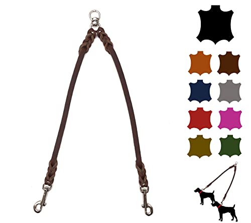 Doppelleine für 2 Hunde/Koppelleine Fettleder/Verbindungsleine Kleine und Große Hunde (55cm Breite...