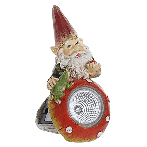 Figura Gnomo Jardín Luz, Gnomo Luz Led para Jardín, Decoración Exterior con Placa Solar, 11x11x9cm - Hogar y Más