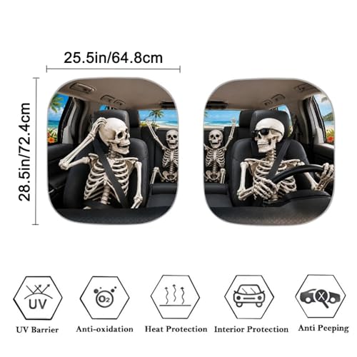 Image of Funny Skeleton Windshield Sun Shade Foldable 2pcs Sunshade for Front Windshield Sun Visor for Heat and UV Protection Universal Car Interior Accessories Fit for Most Cars
