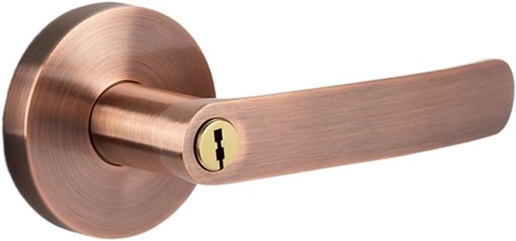 Bathroom Door Lock red Ancient Three-Pole Handle Lock Indoor Door Lock Three-Column Lock Hole-Free Ball Lock(Golden keyless Model)