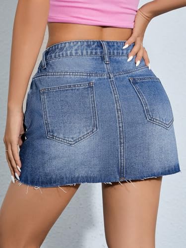 Women's Raw Hem Pocket Denim Jean Causal High Waist Short Skirt2