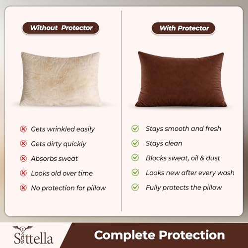 Image of SITTELLA Waterproof Pillow Protector 28x18 Inches 200 GSM with Zipper (Pack of 4) - Soft Cotton Pillow Cover, Dust Mite Proof & Anti-Allergic Pillow Protector Cover (Brown)