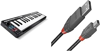 M-Audio Keystation Mini 32 MK3 - Portable USB MIDI Keyboard Controller for Mobile Music Production With Software Suite & LINDY 36722 1m USB 2.0 Type A to Mini-B Cable, Anthra Line, Black