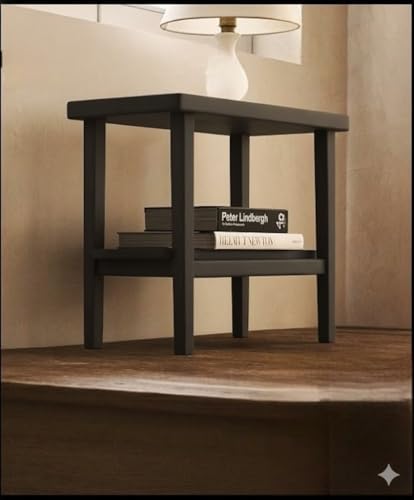 Image of Solid Sheesham Wood Side Table - Handcrafted Bedside Table for Living Room, Bedroom & Office - Multipurpose Wooden Nightstand | Walnut Finish (21 x 9.8 x 16.9 Inches)