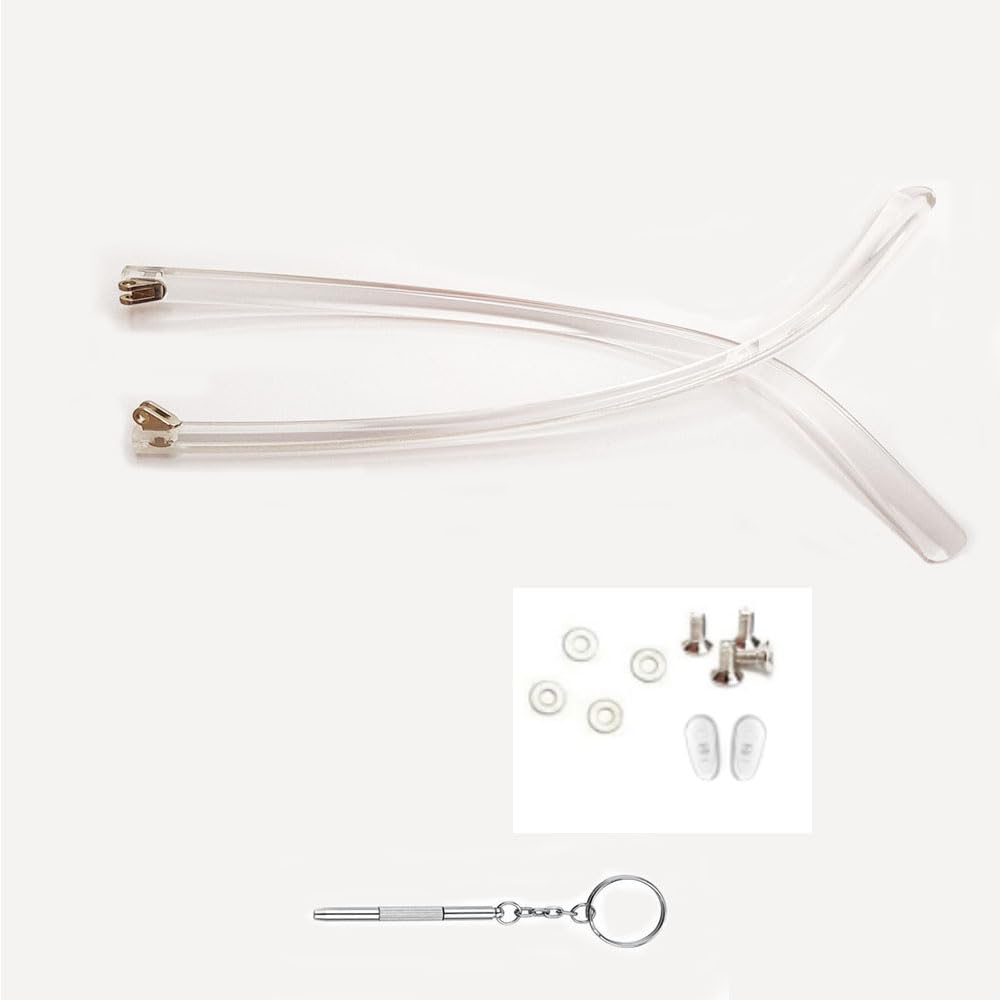 1 Pair Clear Metal Glasses Replacement Temple Arms & Screws - Fix Broken Eyeglass Arms, Includes 3-in-1 Screwdriver
