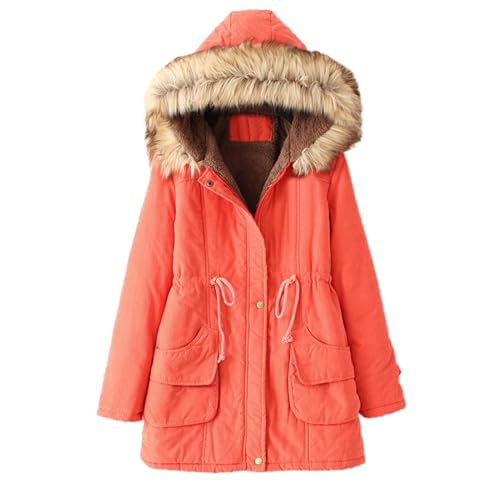 Kubbon Women's Winter Down Coat Fleece Lined Mid Length Parka Coats Long Sleeve Warm Puffer Jacket with Faux Fur Hood