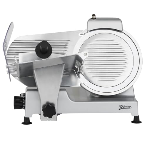 H.Koenig Trancheuse électrique à jambon, viande, saucisson, charcuterie MSX250, professionnelle, précise, épaisseur de la coupe 0-12 mm, lame italienne 25 cm, aiguiseur intégré, large plateau, 282 rpm