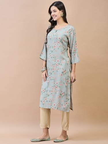 Image of Shree Women Liva (Rayon) White Floral Print Kurta