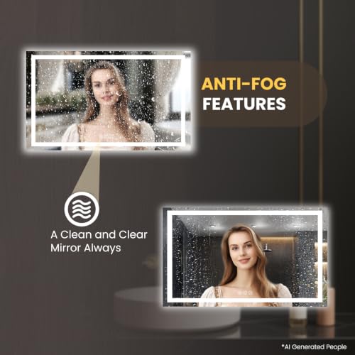 Image of LOAAO 62 inchx36 inch LED Bathroom Mirror with Lights, Anti-Fog, Dimmable, Backlit + Front Lit, Lighted Bathroom Vanity Mirror for Wall, Memory Function
