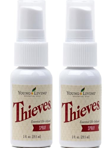 Thieves Spray – Natural Defense on the Go – 2-Pack of 1 fl oz Bottles by Young Living Essential Oils: Fast and Convenient Cleaning for Home and On the Go