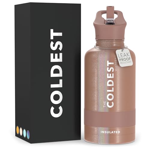 Coldest Sports Water Bottle with Straw Lid Vacuum Insulated Stainless Steel Metal Bottles Leak Proof Flask for Sports Gym (64 oz, Golden Rose Glitter) 3 Coldest Sports Water Bottle with Straw Lid Vacuum Insulated Stainless Steel Metal Bottles Leak Proof Flask for Sports Gym (64 oz, Golden Rose Glitter)