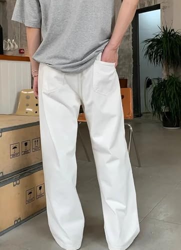 Men’S Retro Loose Fit Wide Leg Plaid Cotton Pants High Waist Button Fly Distressed Full Length Casual Simple Style Jeans2