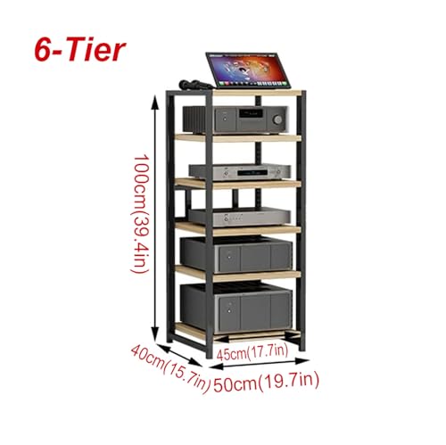 XingLi 6 Tiers AV Media Stand Corner Shelf, CD Rack Entertainment Stereo Component Organizer with Height Adjustable Wooden Shelf, for Home/Office/Theater,50x40x100cm