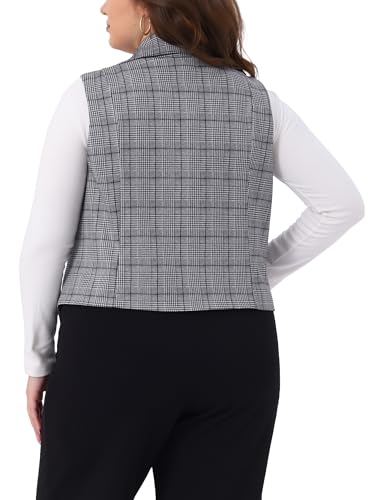 Agnes Orinda Plus Size Checkered Vest Lined Waistcoat for Curvy Women Vintage Office Work Plaid Vest Steampunk Jacket4