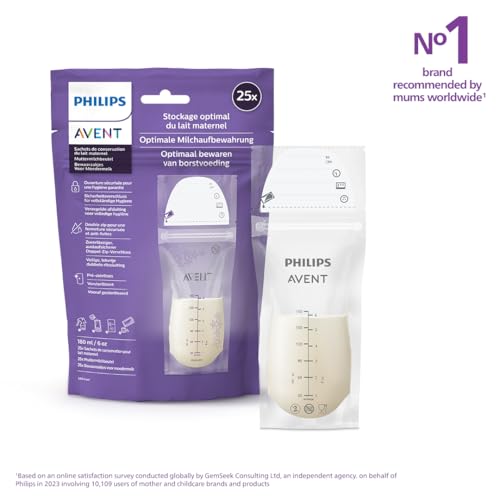 Image of Philips Avent Breast Milk Storage Bags - 25 Bags | Ultimate Protection for Your Breast Milk | Can be stored in The Fridge or Freezer | Pre-sterilized for immediate use | SCF603 /25