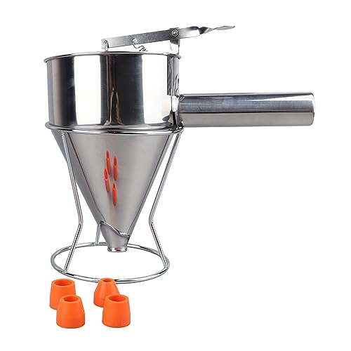 Stainless Steel Funnel Octopus Balls Tools, Pancake Batter Dispenser Maker Cooking Tools with 18mm 4PCS Silicone Mouth for Pancakes, Cupcakes, Waffles, Baked Goods