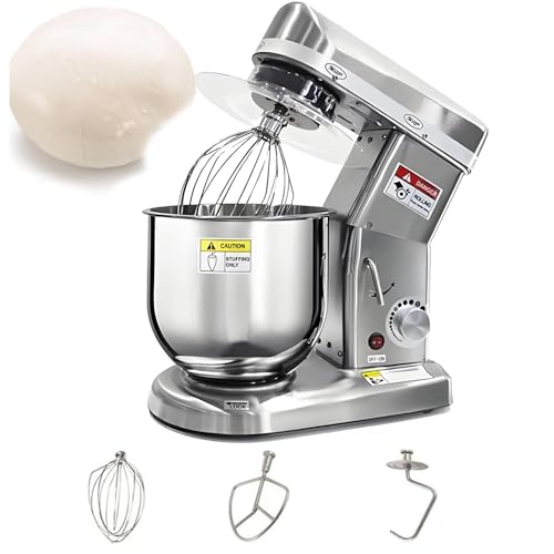 Oiyekntd Batidora de pie Comercial, batidora multifunción de 5L/7L/10L para pizzería y panadería, batidora de Alimentos, batidora eléctrica de Cocina de 3 velocidades con tazón, batidora Silver-5L