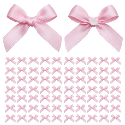 EONSUI 100PCS Mini Pink Bows Decoration with Glue Dots Tiny Satin Ribbon Ornaments for DIY Crafts Favors Fit for Wedding Birthday Bachelorette Party Bridal Shower Engagement Baby Shower