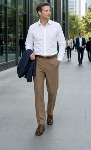 Image of Soojun Men's Classic Fit Flex Waist Flat Front Dress Pant