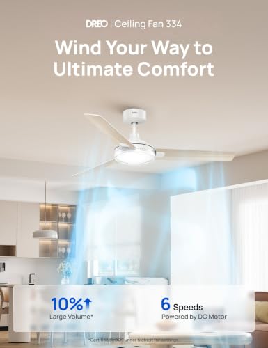Image of DREO Ceiling Fans with Lights and Remote, 52'' White Ceiling Fan, 5CCT, 6-Level Dimmable, 6 Speeds, Quick-install, Quiet Reversible DC Motor, 1-4-8H Timer, Bedroom Ceiling Fan