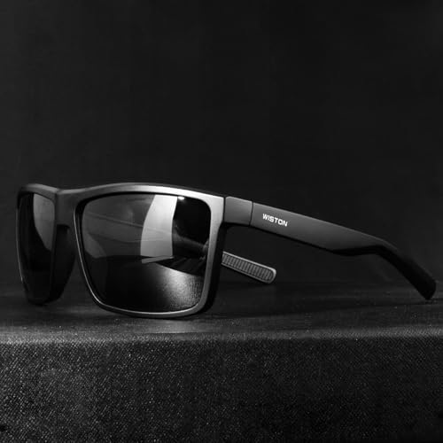 WISTON Polarized Sunglasses for Men Women Large Rectangular Classic UV400 Protection Driving Fishing Shades Sun Glasses Black/Black3