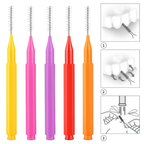Image of 100 Pcs Interdental Brushes, 5 Sizes Braces Flossers for Cleaner Braces Brush Soft Dental Brushes Toothpicks Dental Floss Picks Dental for Braces Oral Cleaning(5 Colors)