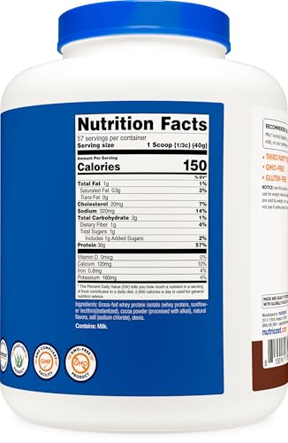 Image of Nutricost Grass-Fed Whey Protein Isolate (Chocolate) 5LBS | GMO-Free, Gluten Free, Natural Flavors