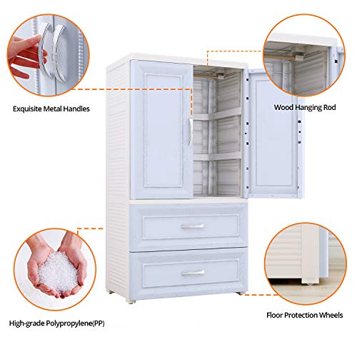 Nafenai Plastic Wardrobe Closet with Door and Drawers,Small Armoire for Kids Clothes/Toys with Hanging Rod,Baby Wardrobe Organizer for Bedroom,Play Room,Nursery Storage Dresser,Blue - Thumbnail 2